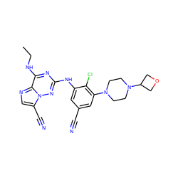 CCNc1nc(Nc2cc(C#N)cc(N3CCN(C4COC4)CC3)c2Cl)nn2c(C#N)cnc12 ZINC000169711963