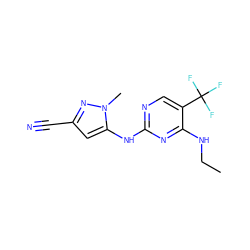 CCNc1nc(Nc2cc(C#N)nn2C)ncc1C(F)(F)F ZINC000205729205