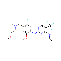 CCNc1nc(Nc2cc(F)c(C(=O)N(C)CCOC)cc2OC)ncc1C(F)(F)F ZINC000169705196