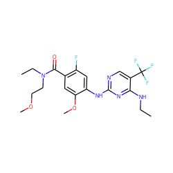 CCNc1nc(Nc2cc(F)c(C(=O)N(CC)CCOC)cc2OC)ncc1C(F)(F)F ZINC000169705198