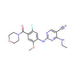 CCNc1nc(Nc2cc(F)c(C(=O)N3CCOCC3)cc2OC)ncc1C#N ZINC000169705202