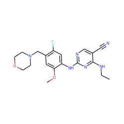 CCNc1nc(Nc2cc(F)c(CN3CCOCC3)cc2OC)ncc1C#N ZINC000205927034