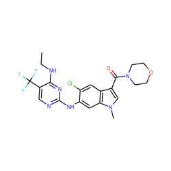 CCNc1nc(Nc2cc3c(cc2Cl)c(C(=O)N2CCOCC2)cn3C)ncc1C(F)(F)F ZINC000169704584