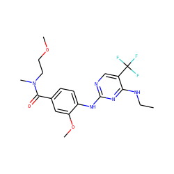 CCNc1nc(Nc2ccc(C(=O)N(C)CCOC)cc2OC)ncc1C(F)(F)F ZINC000169705194