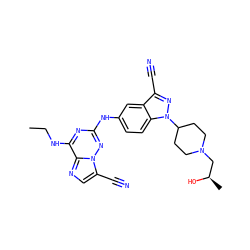 CCNc1nc(Nc2ccc3c(c2)c(C#N)nn3C2CCN(C[C@@H](C)O)CC2)nn2c(C#N)cnc12 ZINC000169711959