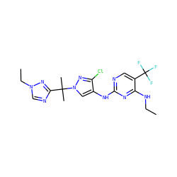 CCNc1nc(Nc2cn(C(C)(C)c3ncn(CC)n3)nc2Cl)ncc1C(F)(F)F ZINC000205696177