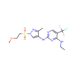 CCNc1nc(Nc2cn(S(=O)(=O)CCOC)nc2C)ncc1C(F)(F)F ZINC000205702065