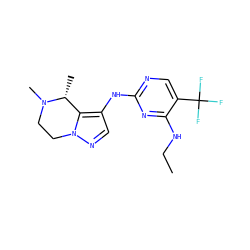 CCNc1nc(Nc2cnn3c2[C@@H](C)N(C)CC3)ncc1C(F)(F)F ZINC000205902986