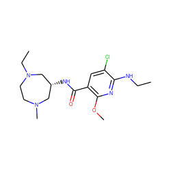 CCNc1nc(OC)c(C(=O)N[C@@H]2CN(C)CCN(CC)C2)cc1Cl ZINC000022928163