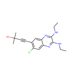 CCNc1nc2cc(Cl)c(C#CC(C)(C)O)cc2nc1NCC ZINC000115764882