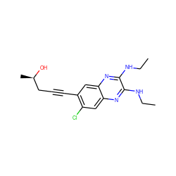 CCNc1nc2cc(Cl)c(C#CC[C@@H](C)O)cc2nc1NCC ZINC000115764917