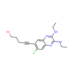 CCNc1nc2cc(Cl)c(C#CCCCO)cc2nc1NCC ZINC000115765083