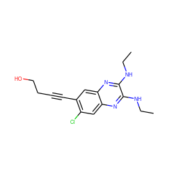 CCNc1nc2cc(Cl)c(C#CCCO)cc2nc1NCC ZINC000115765187