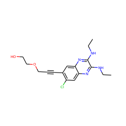 CCNc1nc2cc(Cl)c(C#CCOCCO)cc2nc1NCC ZINC000115765041