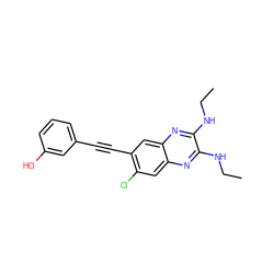 CCNc1nc2cc(Cl)c(C#Cc3cccc(O)c3)cc2nc1NCC ZINC000115765064