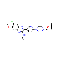 CCNc1nc2cc(OC)c(Cl)cc2nc1-c1ccc(N2CCN(C(=O)OC(C)(C)C)CC2)nc1 ZINC000200501356