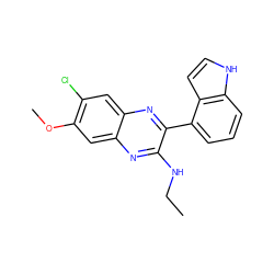 CCNc1nc2cc(OC)c(Cl)cc2nc1-c1cccc2[nH]ccc12 ZINC000115765096