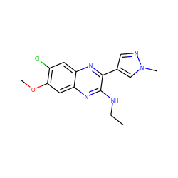 CCNc1nc2cc(OC)c(Cl)cc2nc1-c1cnn(C)c1 ZINC000115765124