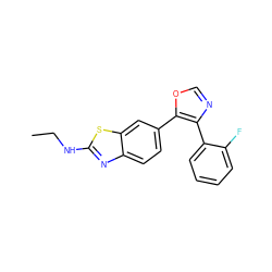 CCNc1nc2ccc(-c3ocnc3-c3ccccc3F)cc2s1 ZINC000029041797