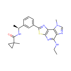 CCNc1nc2sc(-c3cccc([C@H](C)NC(=O)C4(C)CC4)c3)nc2c2c1ncn2C ZINC000066258984