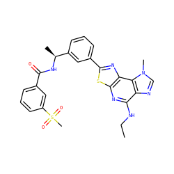 CCNc1nc2sc(-c3cccc([C@H](C)NC(=O)c4cccc(S(C)(=O)=O)c4)c3)nc2c2c1ncn2C ZINC000066251606