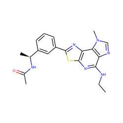 CCNc1nc2sc(-c3cccc([C@H](C)NC(C)=O)c3)nc2c2c1ncn2C ZINC000066258977