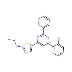 CCNc1ncc(-c2cc(-c3ccccc3Cl)nc(-c3ccccn3)n2)s1 ZINC000064539606