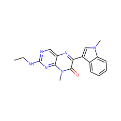 CCNc1ncc2nc(-c3cn(C)c4ccccc34)c(=O)n(C)c2n1 ZINC000004239198