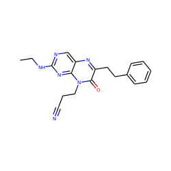 CCNc1ncc2nc(CCc3ccccc3)c(=O)n(CCC#N)c2n1 ZINC000004238626