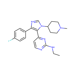 CCNc1nccc(-c2c(-c3ccc(F)cc3)ncn2C2CCN(C)CC2)n1 ZINC000026716958