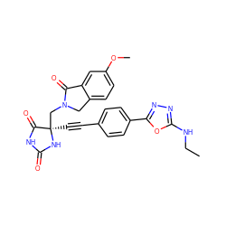 CCNc1nnc(-c2ccc(C#C[C@]3(CN4Cc5ccc(OC)cc5C4=O)NC(=O)NC3=O)cc2)o1 ZINC000149683674