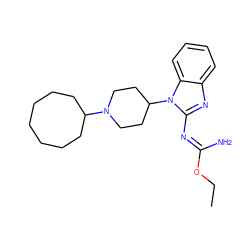 CCO/C(N)=N/c1nc2ccccc2n1C1CCN(C2CCCCCCC2)CC1 ZINC000221756567