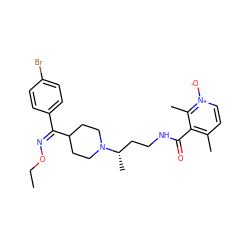 CCO/N=C(/c1ccc(Br)cc1)C1CCN([C@@H](C)CCNC(=O)c2c(C)cc[n+]([O-])c2C)CC1 ZINC000071330522