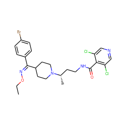 CCO/N=C(/c1ccc(Br)cc1)C1CCN([C@@H](C)CCNC(=O)c2c(Cl)cncc2Cl)CC1 ZINC000071316289