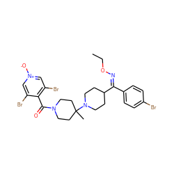 CCO/N=C(/c1ccc(Br)cc1)C1CCN(C2(C)CCN(C(=O)c3c(Br)c[n+]([O-])cc3Br)CC2)CC1 ZINC000027520281