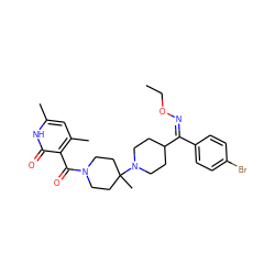 CCO/N=C(/c1ccc(Br)cc1)C1CCN(C2(C)CCN(C(=O)c3c(C)cc(C)[nH]c3=O)CC2)CC1 ZINC000027517509