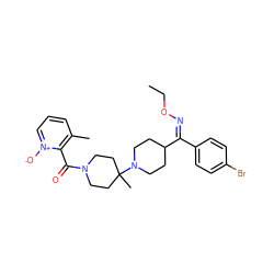 CCO/N=C(/c1ccc(Br)cc1)C1CCN(C2(C)CCN(C(=O)c3c(C)ccc[n+]3[O-])CC2)CC1 ZINC000027523069