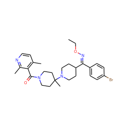 CCO/N=C(/c1ccc(Br)cc1)C1CCN(C2(C)CCN(C(=O)c3c(C)ccnc3C)CC2)CC1 ZINC000027519403