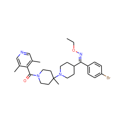 CCO/N=C(/c1ccc(Br)cc1)C1CCN(C2(C)CCN(C(=O)c3c(C)cncc3C)CC2)CC1 ZINC000027518836