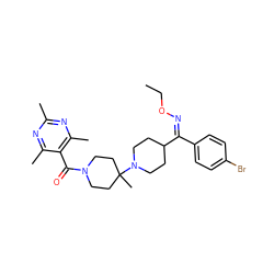 CCO/N=C(/c1ccc(Br)cc1)C1CCN(C2(C)CCN(C(=O)c3c(C)nc(C)nc3C)CC2)CC1 ZINC000027520891