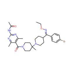 CCO/N=C(/c1ccc(Br)cc1)C1CCN(C2(C)CCN(C(=O)c3c(C)nc(NC(C)=O)nc3C)CC2)CC1 ZINC000027522384