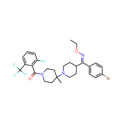 CCO/N=C(/c1ccc(Br)cc1)C1CCN(C2(C)CCN(C(=O)c3c(F)cccc3C(F)(F)F)CC2)CC1 ZINC000027519992