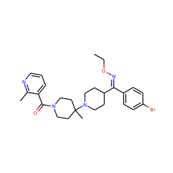 CCO/N=C(/c1ccc(Br)cc1)C1CCN(C2(C)CCN(C(=O)c3cccnc3C)CC2)CC1 ZINC000027518586