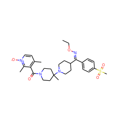 CCO/N=C(/c1ccc(S(C)(=O)=O)cc1)C1CCN(C2(C)CCN(C(=O)c3c(C)cc[n+]([O-])c3C)CC2)CC1 ZINC000027519325