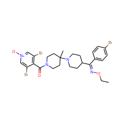 CCO/N=C(\c1ccc(Br)cc1)C1CCN(C2(C)CCN(C(=O)c3c(Br)c[n+]([O-])cc3Br)CC2)CC1 ZINC000027761366