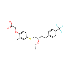 CCO[C@@H](CCc1ccc(C(F)(F)F)cc1)CSc1ccc(OCC(=O)O)c(C)c1 ZINC000028704707