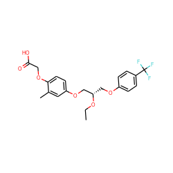 CCO[C@@H](COc1ccc(C(F)(F)F)cc1)COc1ccc(OCC(=O)O)c(C)c1 ZINC000028704718