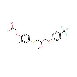 CCO[C@@H](COc1ccc(C(F)(F)F)cc1)CSc1ccc(OCC(=O)O)c(C)c1 ZINC000028704625