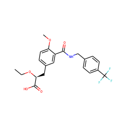 CCO[C@@H](Cc1ccc(OC)c(C(=O)NCc2ccc(C(F)(F)F)cc2)c1)C(=O)O ZINC000012358045