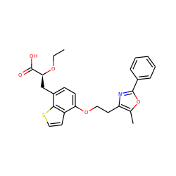 CCO[C@@H](Cc1ccc(OCCc2nc(-c3ccccc3)oc2C)c2ccsc12)C(=O)O ZINC000013973809